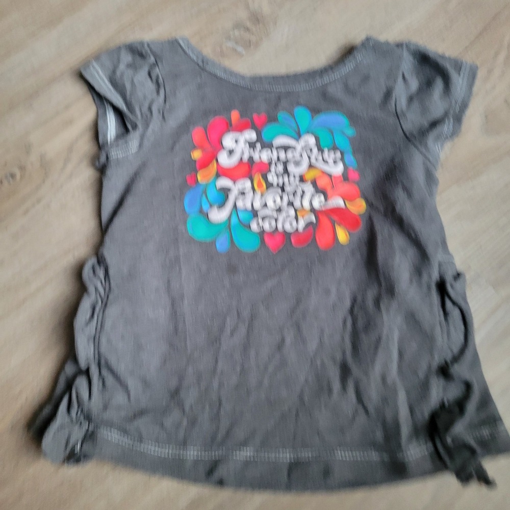 Cat & Jack Girls Graphic Tee 18M Gray Cotton Blend Ruffle Side Casual Top